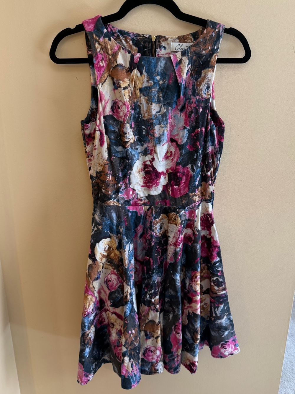 Closet London Floral Fit & Flare Dress w pockets UK 10 US 6 Dark Romantic
